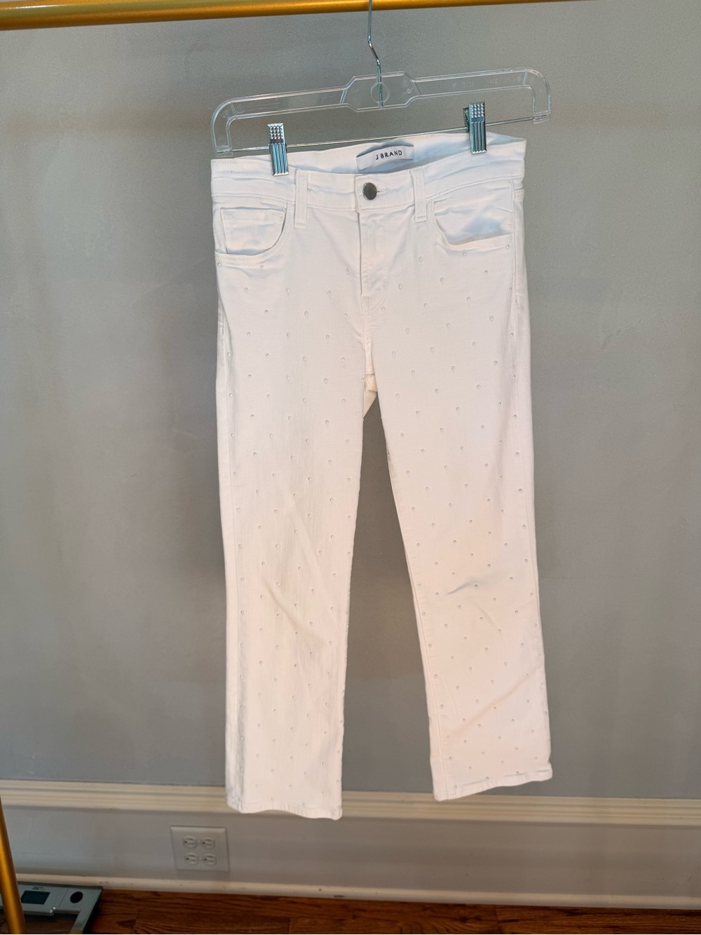 J Brand White Cropped Ankle Jeans with Subtle Stud Detail